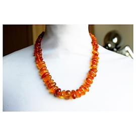 Autre Marque-Natural transparent amber necklace with veins-Orange
