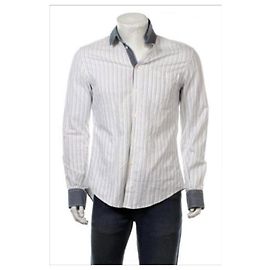 Dolce & Gabbana BRAD - Striped Cotton White Shirt, Blue Trim, Security Hologram White Blue