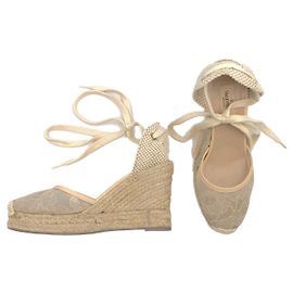 Espadrilles compensées Valentino en dentelle crème Blanc Écru