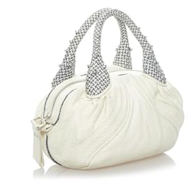 Fendi-Fendi White Baby Spy Leather Handbag-White,Cream
