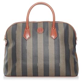 Fendi-Fendi Brown Pequin Sac à main-Marron,Noir