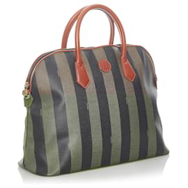 Fendi-Fendi Brown Pequin Sac à main-Marron,Noir