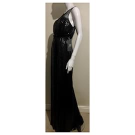 Autre Marque-Monique Lhullier sequin and lace illusion gown-Black