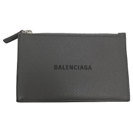 Balenciaga-*Balenciaga Coin Case Logo Card Case Leather Greige Men's BALENCIAGA-Grey