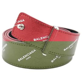 Balenciaga-*[BALENCIAGA] Cinto de Couro Vermelho Metálico Masculino-Vermelho