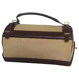 Hermès-Sac en cuir toile toile Hermès-Marron,Beige