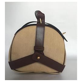 Hermès-Hermes Toile Canvas Leather  Bag-Brown,Beige