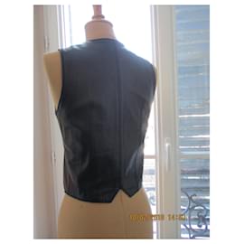 Céline-Navy leather vest, taille 40.-Navy blue