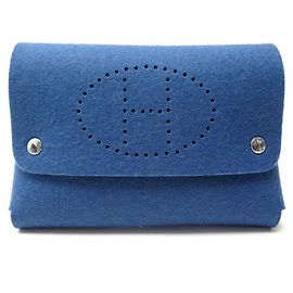 Hermès NEUF MINI POCHETTE HERMES EVELYNE EN FEUTRINE FEUTRE BLEU NEW FELT POUCH Bleu