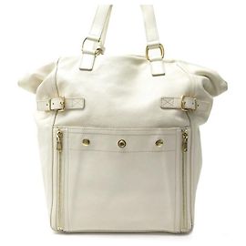 BOLSA YVES SAINT LAURENT CABAS DOWNTOWN 175883 BOLSA DE MÃO DE COURO CREME Cru