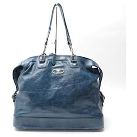 Céline-CELINE CABAS HANDBAG 35CM LEATHER DUCK LEATHER HAND TOTE BAG-Blue