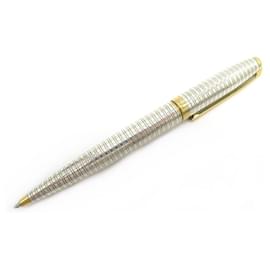 St Dupont-STYLO BILLE ST DUPONT EN METAL ARGENT & DORE GUILLOCHE SILVER BALL PEN-Argenté