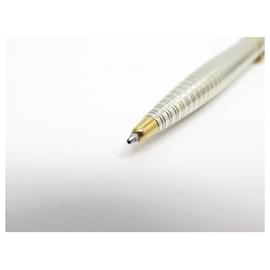St Dupont-ST DUPONT BALLPOINT PEN IN SILVER METAL & GOLDEN GUILLOCHE SILVER BALL PEN-Silvery