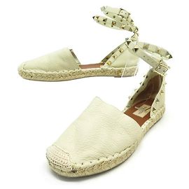 VALENTINO SCHUHE ESPADRILLES ROCKSTUD gefüttert 37 BEIGE LEDERSANDALENSCHUHE Beige