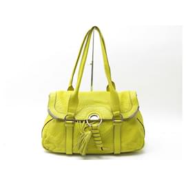 Céline-CELINE CABAS DAYDREAM YELLOW LEATHER HAND BAG PURSE-Yellow