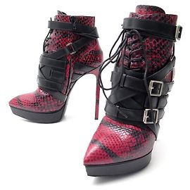 YVES SAINT LAURENT SHOES JANIS BOOTS 335223 37 RED PYTHON LEATHER BOOTS Red
