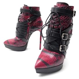 Yves Saint Laurent-YVES SAINT LAURENT SHOES JANIS BOOTS 335223 37 RED PYTHON LEATHER BOOTS-Red