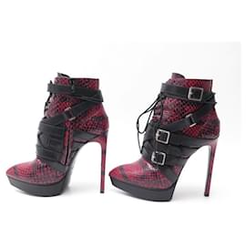 Yves Saint Laurent-YVES SAINT LAURENT SHOES JANIS BOOTS 335223 37 RED PYTHON LEATHER BOOTS-Red