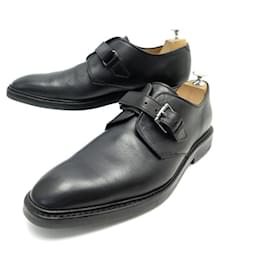 Heschung-HESCHUNG BIRCH DERBY BUCKLE SHOES 11 45 BLACK LEATHER SHOES-Black