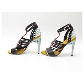 Fendi-FENDI SANDAL SHOES WITH HEELS 39 IN MULTICOLORED LEATHER + NEW SHOES BOX-Multiple colors