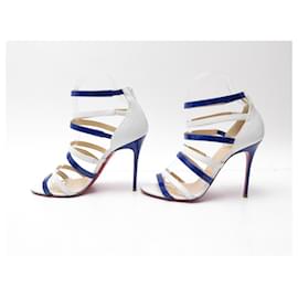 Christian Louboutin-SHOES CHRISTIAN LOUBOUTIN SANDALS MARINIERE HEEL 37 LEATHER BOX SHOES-Other