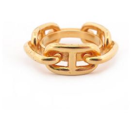Hermès HERMES REGATE ANELLO SCIARPA ANCORA A CATENA IN METALLO ORO ANELLO SCIARPA QUADRATO D'oro