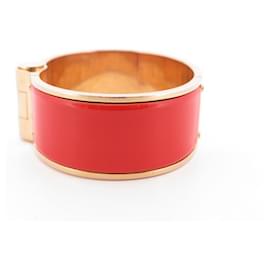 Hermès-HERMES CHARNIERE UNI ORANGE ENAMEL BRACELET ROSE GOLD PLATED FINISH BANGLE-Orange