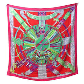 Hermès-SHAWL HERMES BELTS AND TIES BOURTHOUMIEUX IN CASHMERE AND SILK SHAWL-Fuschia