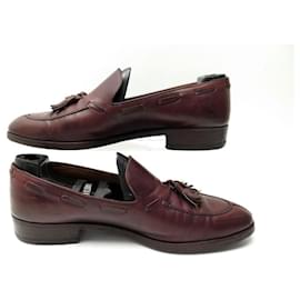 Berluti-BERLUTI SHOES LOAFERS POMPOMS 43 BURGUNDY LEATHER LOAFERS SHOES-Dark red