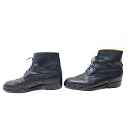 Berluti-BERLUTI SHOES ANKLE BOOTS WITH FLOWER TOE 9 43 BLACK LEATHER LOW BOOTS SHOES-Black
