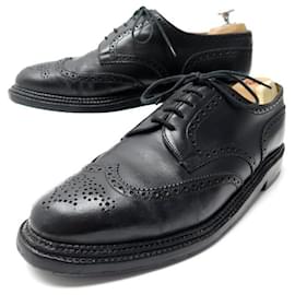 JM Weston-JM WESTON SHOES 590 TRIPLE SOLE 10E 44 BLACK LEATHER FLOWERED BUTTONS SHOES-Black
