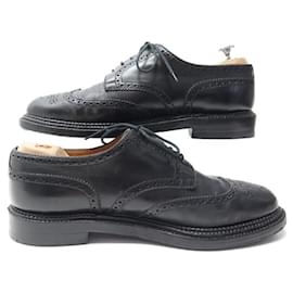 JM Weston-JM WESTON SHOES 590 TRIPLE SOLE 10E 44 BLACK LEATHER FLOWERED BUTTONS SHOES-Black