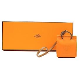 Hermès-Hermes Orange Shopping Bag Milo Lambskin Swift Mini Charm-Orange