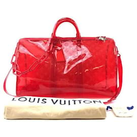 Louis Vuitton-Louis Vuitton Keepall 50 Bandouliere Clear Virgil Red PVC-Red