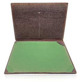 Gucci-Conjunto de escrivaninha de couro marrom vintage abridor de porta-canetas-Marrom