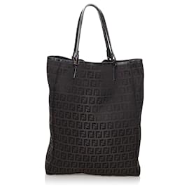 Fendi-Fendi Brown Zucchino Canvas Tote Bag-Brown,Dark brown