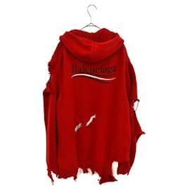 Balenciaga-*BALENCIAGA 21AW Campaign Logo Destroyed Layered Pullover Knit Hoodie-Red