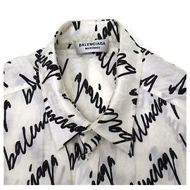 *BALENCIAGA NEUE SCRIBBLE CREPE-BLUSE Balenciaga New Scribble Crepe-Bluse / Übergröße / Seide Bianco (Weiß) Größe: 34 (S-Äquivalent) Weiß