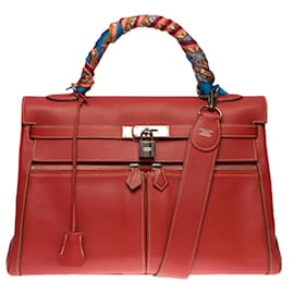 Hermès-Superb and Rare Hermes Kelly Lakis Handbag 35 cm in blood swift calf leather , palladium silver metal trim-Pink