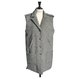 Chanel-CHANEL Sleeveless wool coat BE T38-Black,White