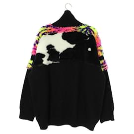 Balenciaga-BALENCIAGA Fur docking half zip knit-Black