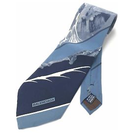 BALENCIAGA Panel pattern tie ◆ Blue / Vintage / Nishijin-ori / Vintage / Silk / 100% silk / Men's Blue