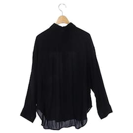 Balenciaga-Balenciaga BALENCIAGA blouse en soie brodée logo manches longues 36 noir noir / MF ■ OS ■ SH hommes-Noir