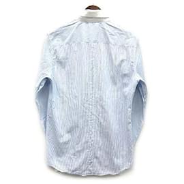 Balenciaga-Balenciaga BALENCIAGA Button-down cleric shirt Long-sleeved stripe One point Made in Italy Blue Blue S Good Condition Men-White