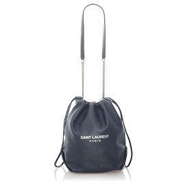 Saint Laurent Black Teddy Drawstring Leather Bucket Bag Black