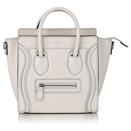 Céline-Celine White Nano Luggage Tote Leather Satchel-White