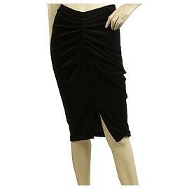 IRO Astro Schwarzer Velours-Frontschlitz mit Rüschen, elastischer Mini-Längenrock Größe M Schwarz