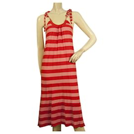 Sonia By Sonia Rykiel-SONIA by SONIA RYKIEL 100% silk Knit Red & Pink Stripes Summer Calf Dress-Pink