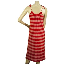 Sonia By Sonia Rykiel-SONIA por SONIA RYKIEL 100% Vestido de bezerro de verão de malha de seda com listras vermelhas e rosa-Rosa