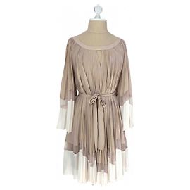 Bcbg Max Azria Beige Chiffon Cocktail Mini Dress Beige